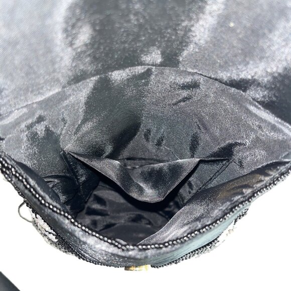 Handcrafted Women's Black Beaded Flowers Pattern Handbag Clutch Sz S - Picture 7 of 8